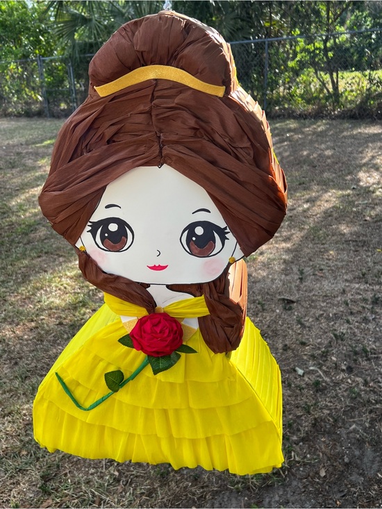 Handmade Other - Yellow Princess Doll Piñata with Brown Hair - Party Decoration